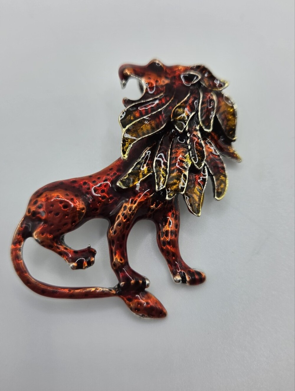 Red Spotted Big Cat Brooch Enamel Pouncing Animal Statement Pin New
